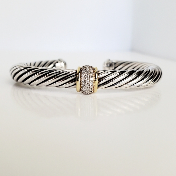 David Yurman Jewelry - David Yurman 7mm Diamond Station Bracelet with 18k Gold